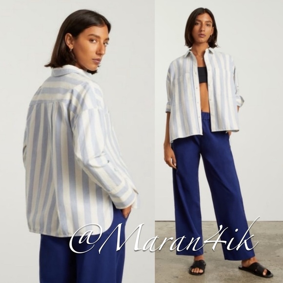 NWT Everlane Organic Cotton The Boxy Oxford Button Down Striped Oversized Shirt - Picture 2 of 16